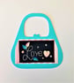 Handbag shaped 'Love' cross Stitch and sequin handmade Card