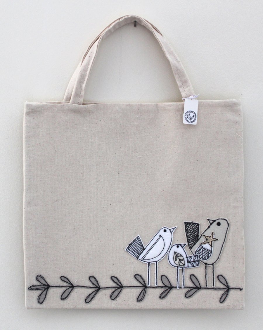 Lined Mini Tote Bag with Five Birdies