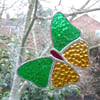 Stained Glass Butterfly Suncatcher - Green and Amber