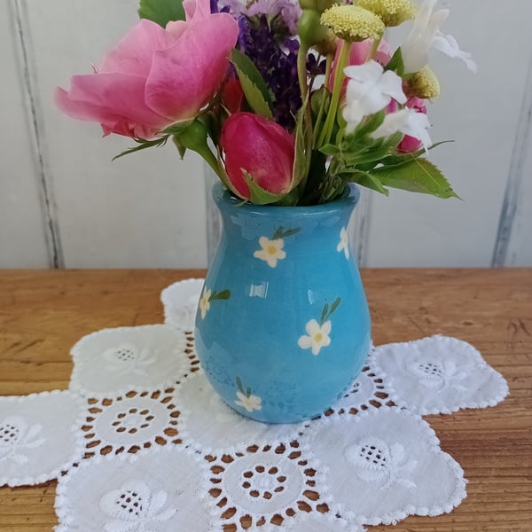 Light blue posy vase with white flower design 