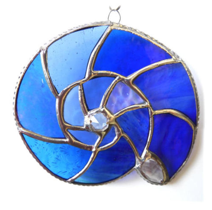 SOLD Ammonite Stained Glass Suncatcher Blue 042