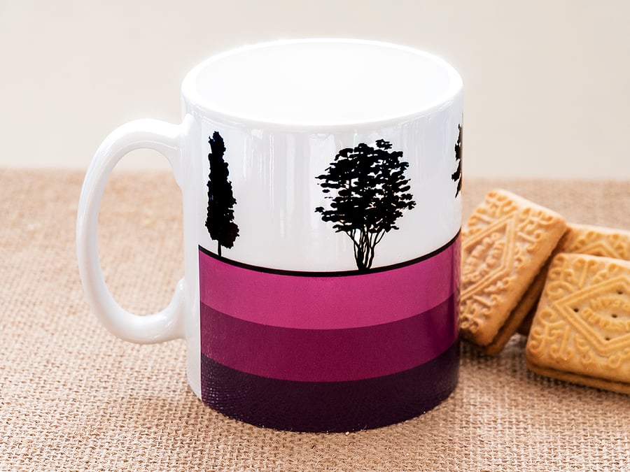 Trees Silhouette Coffee Mug Gift for Nature Countryside Tree Lover Hugger Woods