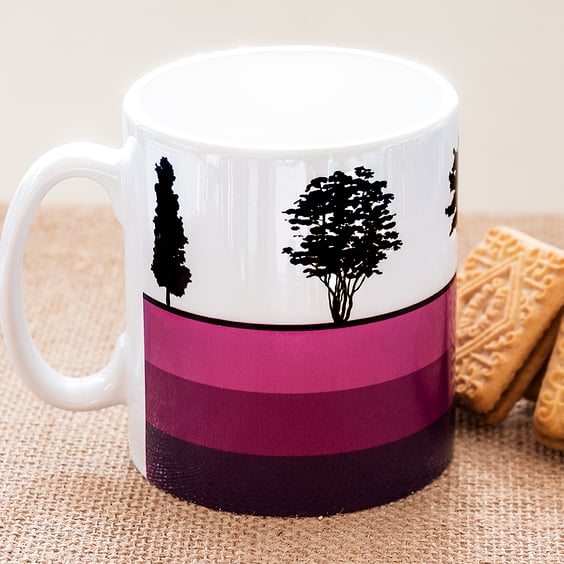 Trees Silhouette Coffee Mug Gift for Nature Countryside Tree Lover Hugger Woods