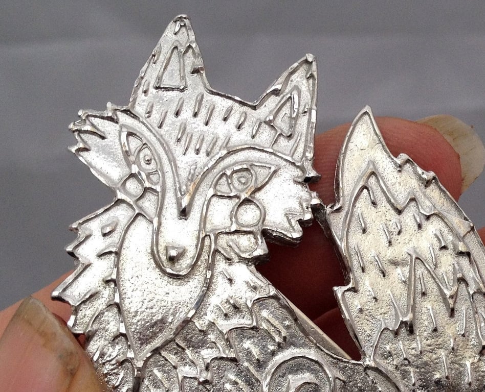 Pewter fox brooch