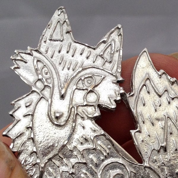 Pewter fox brooch