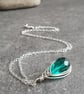 Teal teardrop pendant, Deep aqua crystal necklace, Raindrop - Image 1