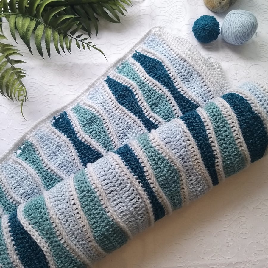 Crochet Blanket 'Making Waves' Baby Blanket Throw. 