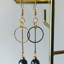 Hoop earrings with long rod pin and beads