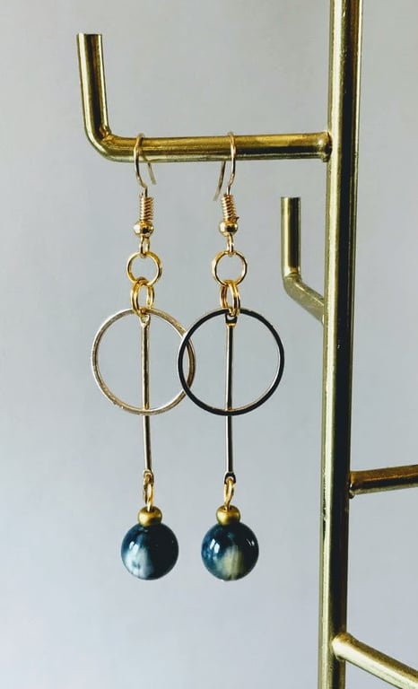 Hoop earrings with long rod pin and beads