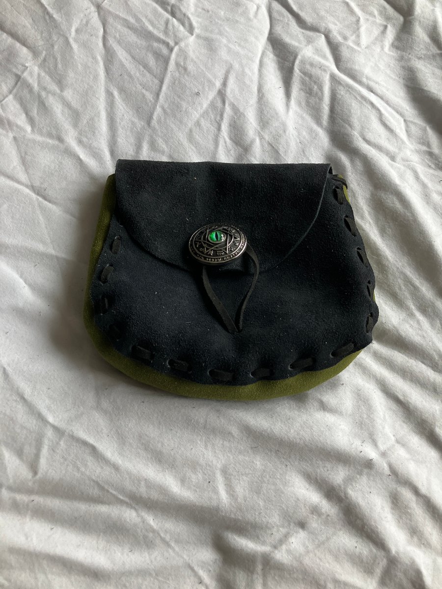 Pouch: Black and Green coloured Suede Medieval Style With Mystical Closure