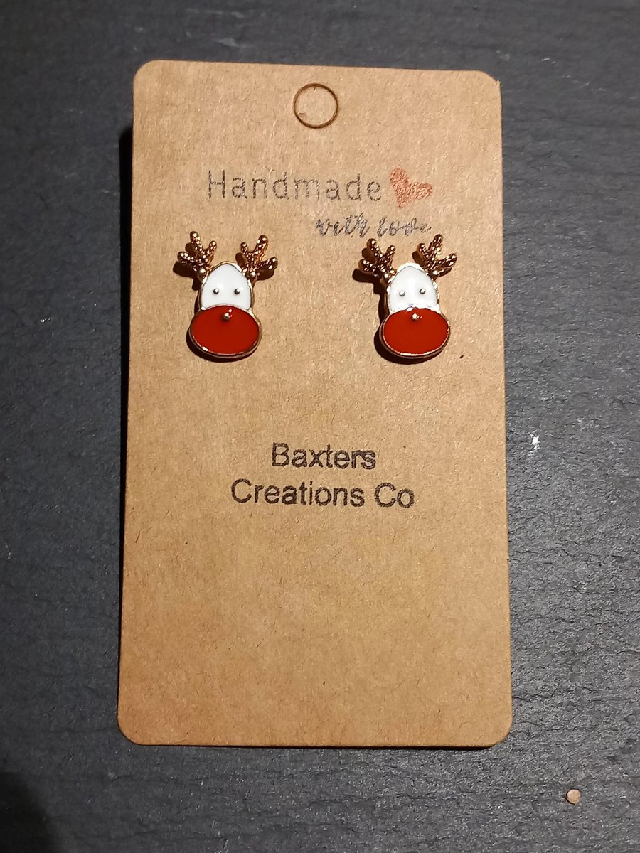Christmas reindeer pushback earrings OOAK
