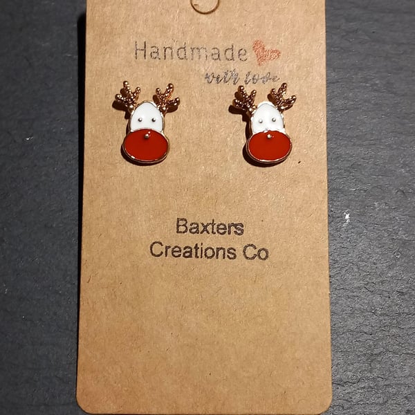 Christmas reindeer pushback earrings OOAK