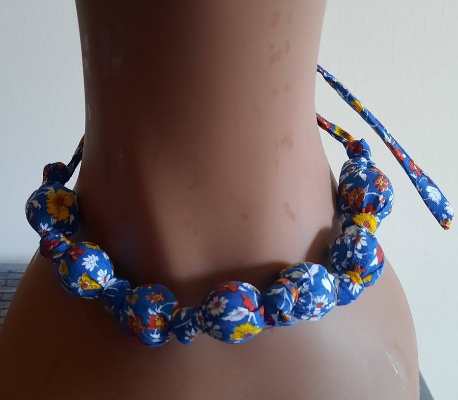 Flower Fabric Covered Beaded Necklace