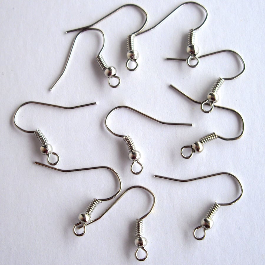 10 Silver Plated Earring Wires (5 pairs)