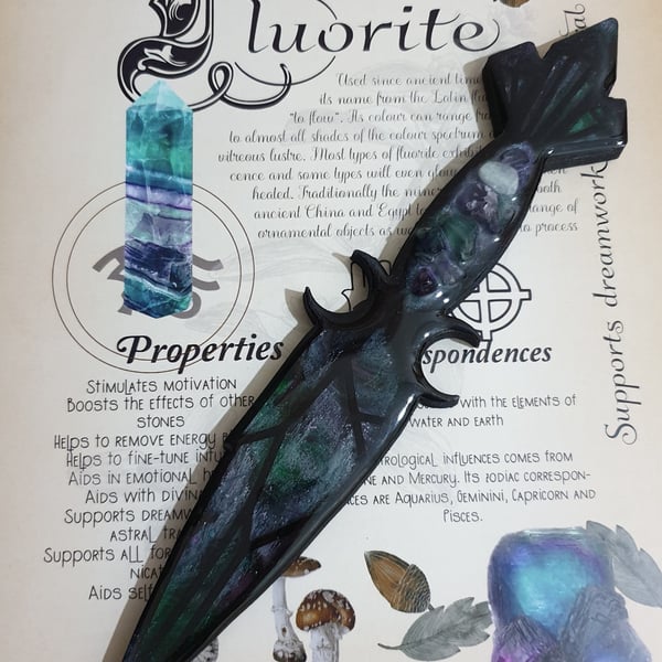 Handmade Decorative Symbolic Ritual Athame Dagger with Fluorite Crystal