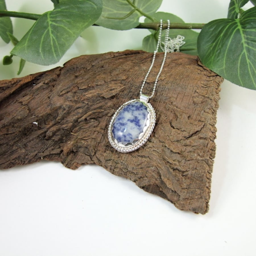 Blue Sodalite Necklace, Sterling Silver 