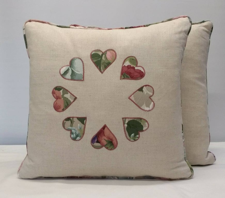 Appliqu hearts 18"x 18" cushion.