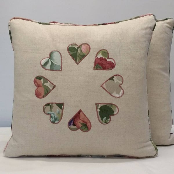 Appliqu hearts 18"x 18" cushion.