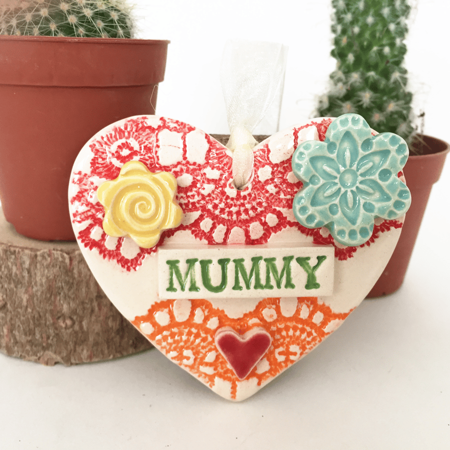Pottery decoration Mummy Heart Ceramic lace pattern Mother's Day