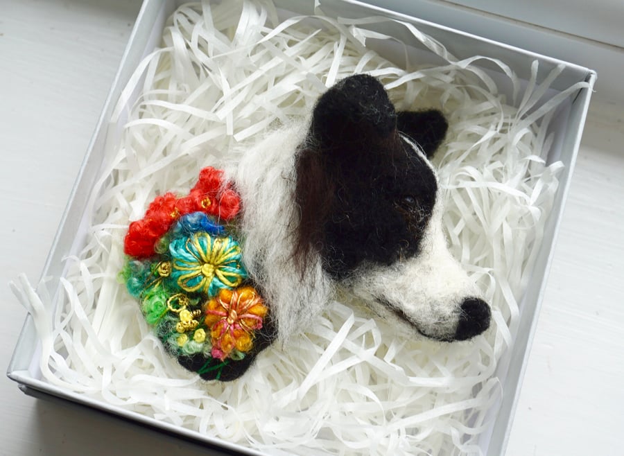 Needle Felted Border Collie Brooch