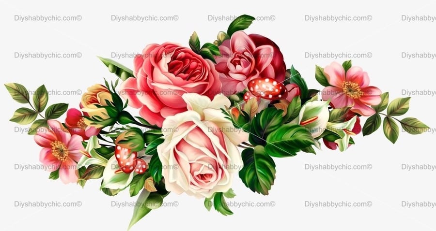 Waterslide Furniture Decal Vintage Image Transfer Shabby Chic Mushroom Flowers