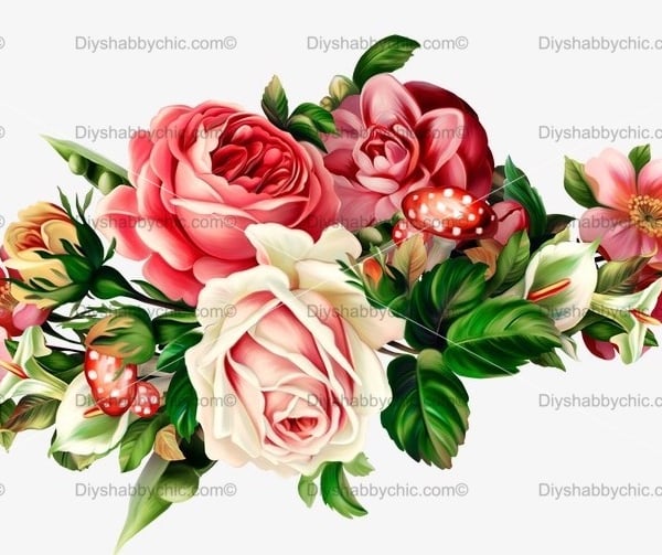 Waterslide Furniture Decal Vintage Image Transfer Shabby Chic Mushroom Flowers