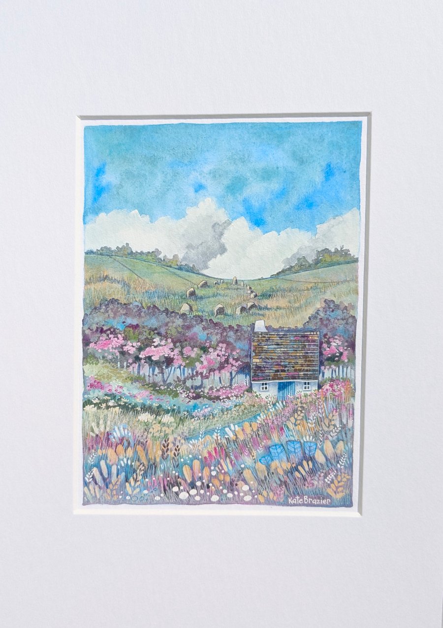 Folklore Cottage - Original mixed media on paper. A4 Mounted only