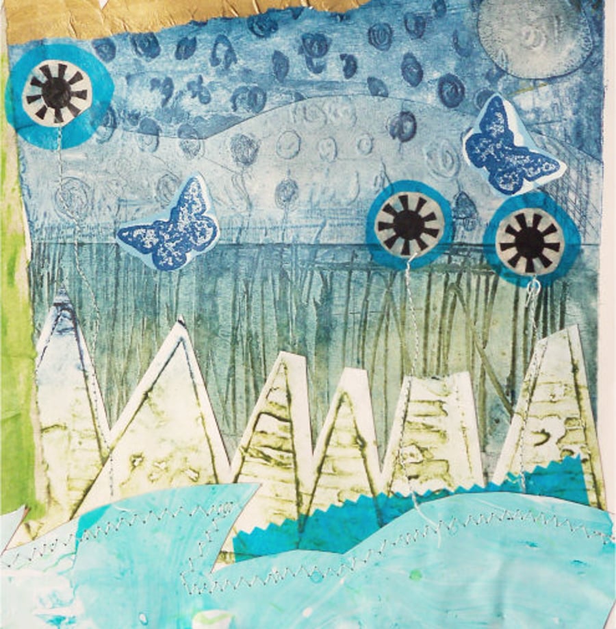Art Print of my Original Collagraph and Screen Printed Collage  -  In The Meadow