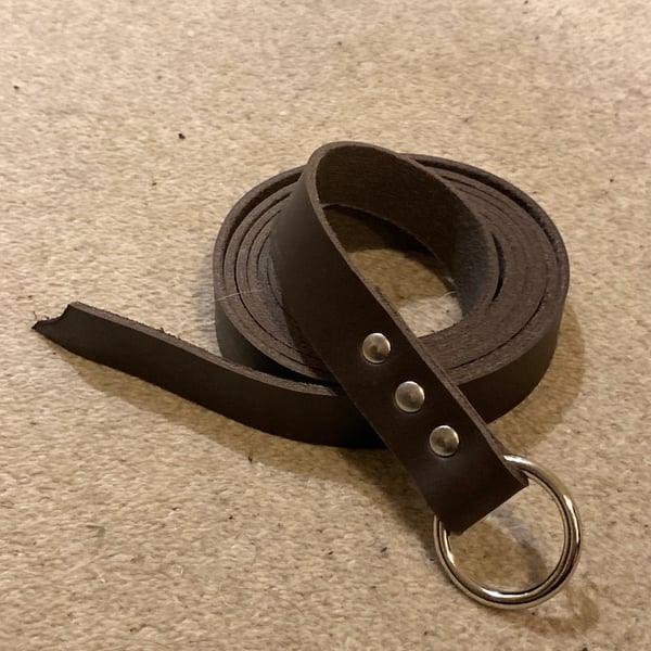 7 foot length - Medieval Style Ring Belt in Dark Brown Leather - FREE SHIP