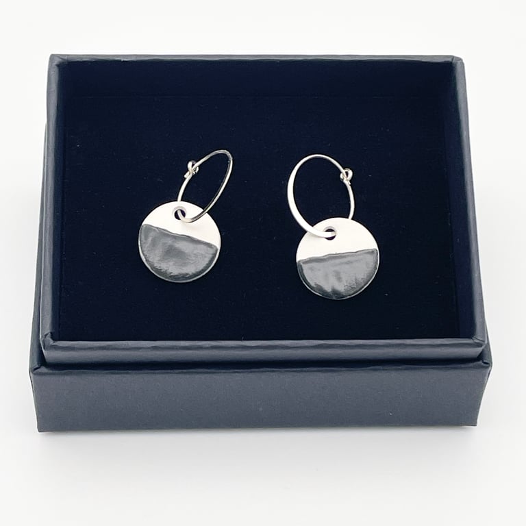 Monochrome earrings on sterling silver hoops