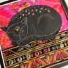 Textile artwork of cat, fabric cat art, gift for cat lover, black cat