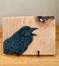 Raven original painting on Oak wood