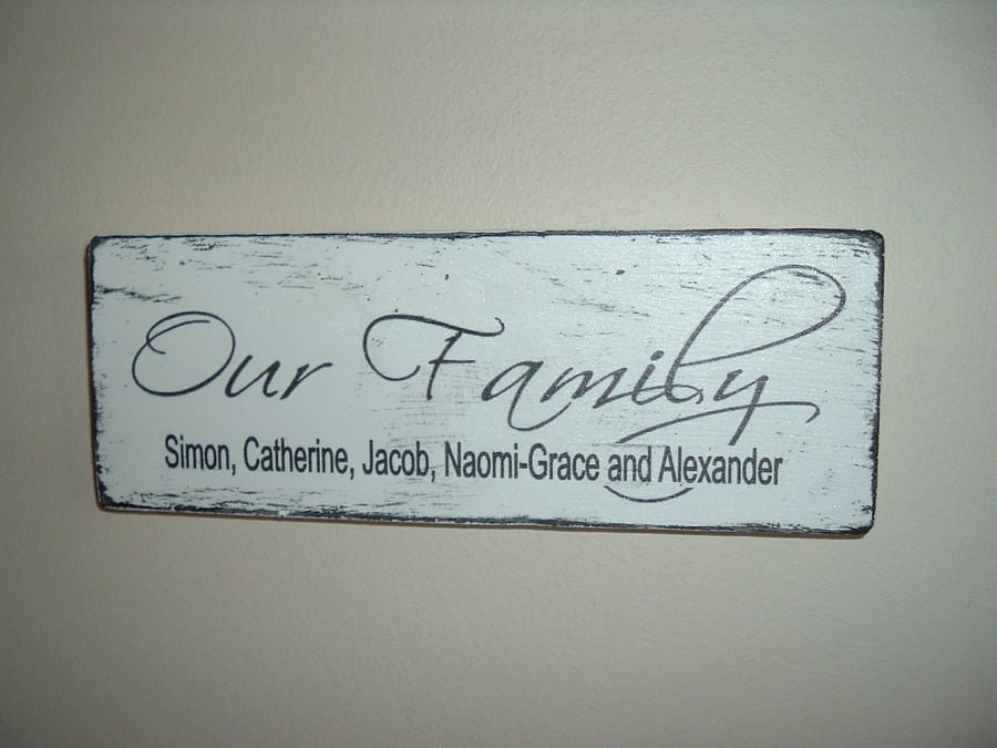 shabby chic distressed plaque-our family personalised