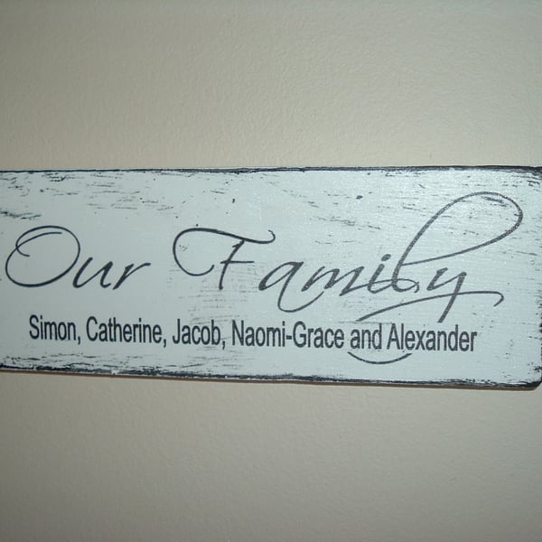 shabby chic distressed plaque-our family personalised