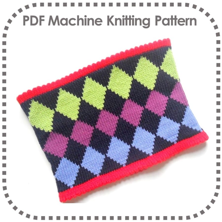 Fair Isle Cowl Machine Knitting Pattern Unisex Neck Warmer Scarf Quick Easy Knit