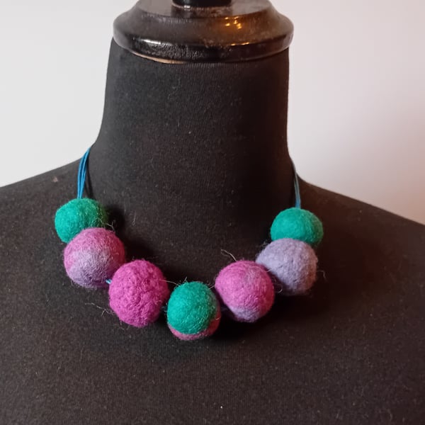 Needle Felted Beads - Heathery Purple and Jade Necklace