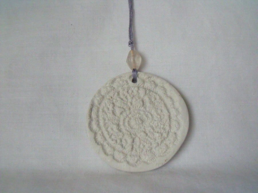 ceramic round lace hanging decoration, unpainted