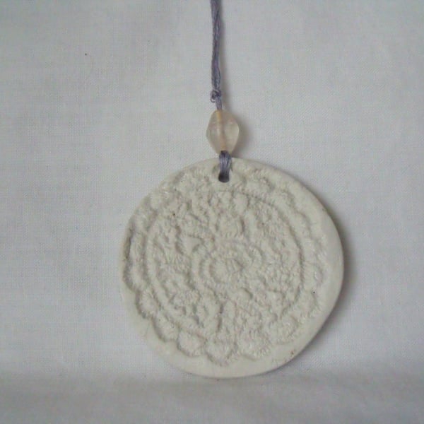 ceramic round lace hanging decoration, unpainted