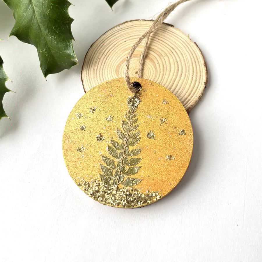 Gold Painted Pressed Fern Christmas Tree Decoration 