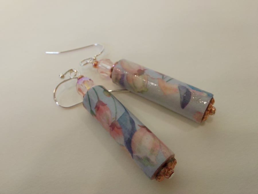 Handmade Paper Bead and crystal Bead Drop Earrings