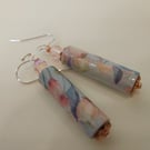 Handmade Paper Bead and crystal Bead Drop Earrings