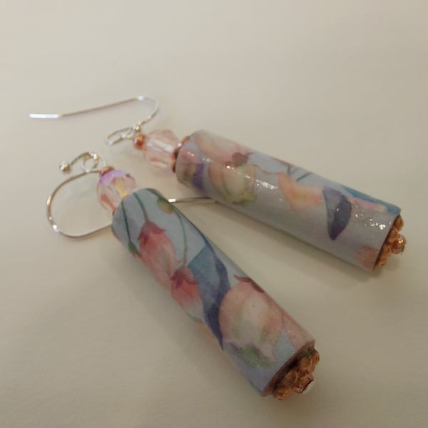 Handmade Paper Bead and crystal Bead Drop Earrings