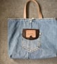 Distressed and recycled denim tote bag. Good size for shopping or work. - Image 5