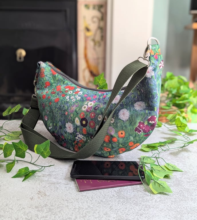 Small Sling Dumpling Bag Water Resistant Cross Body Bag - Abstract Flower Print