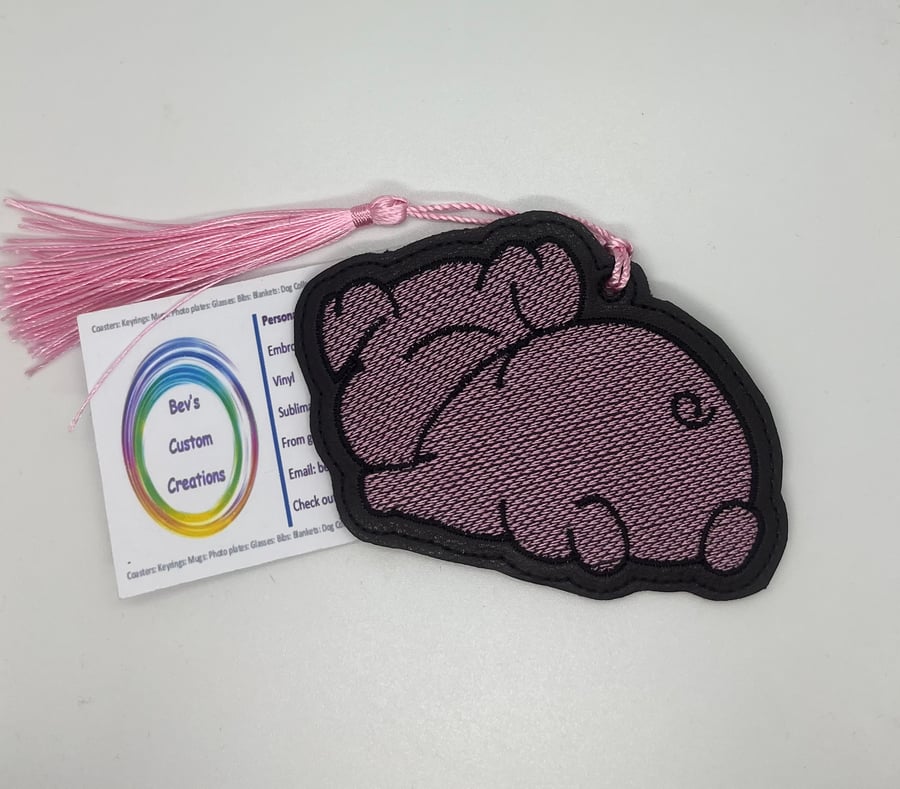 Pig cute bum embroidered bookmark 