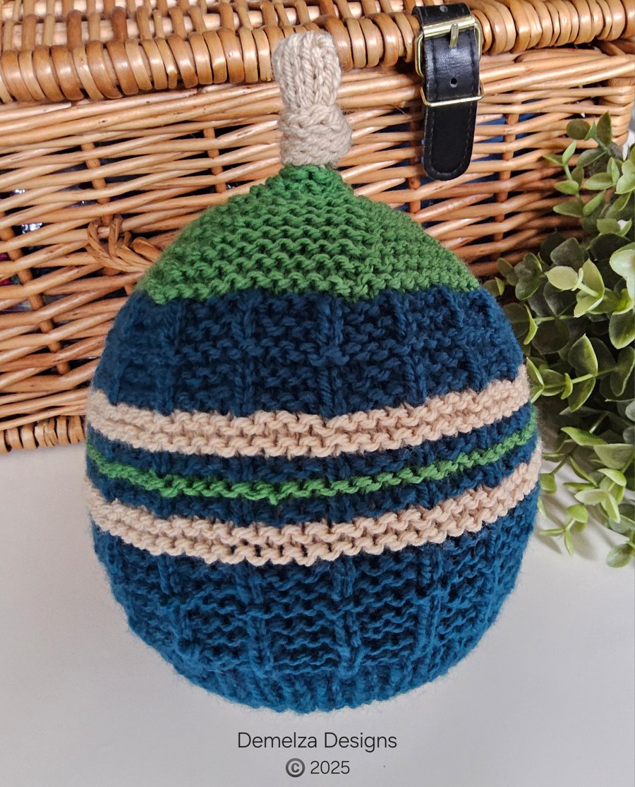 Designer Hand Knitted Boys Knotted Beanie Hat 9-18 months size