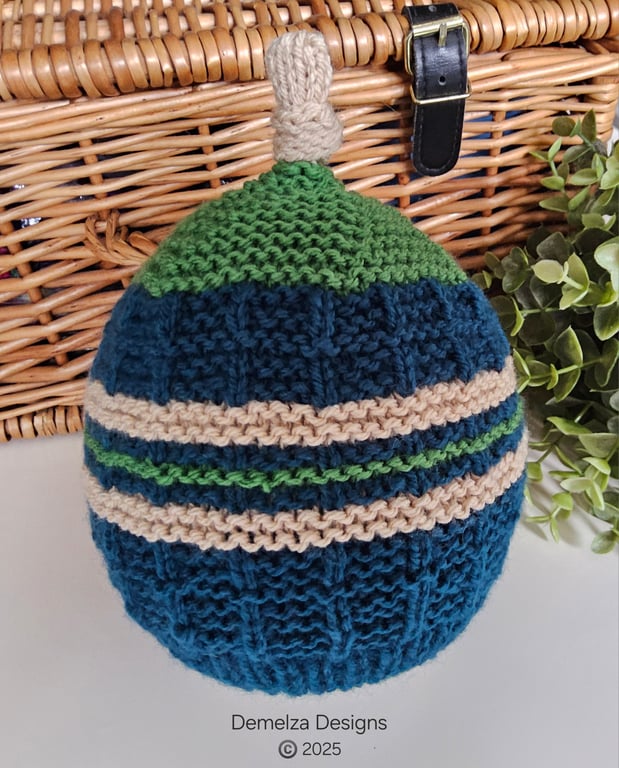 Designer Hand Knitted Boys Knotted Beanie Hat 9-18 months size