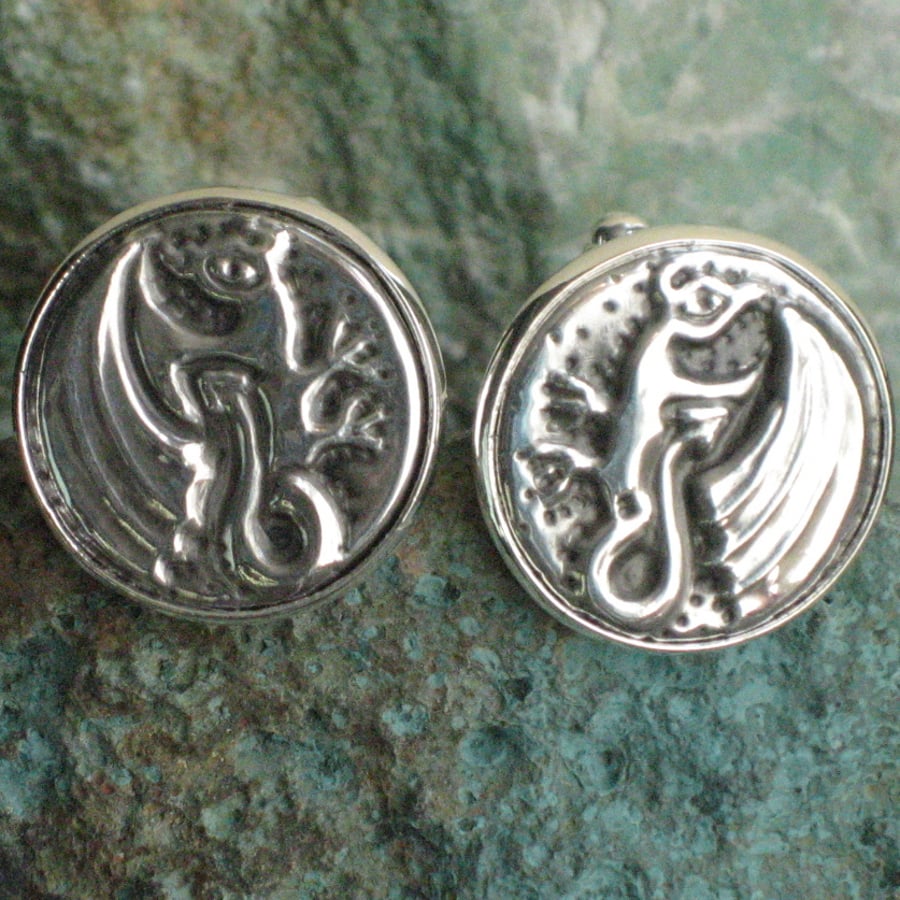  Dragon Cufflinks Handmade in Silver Pewter 