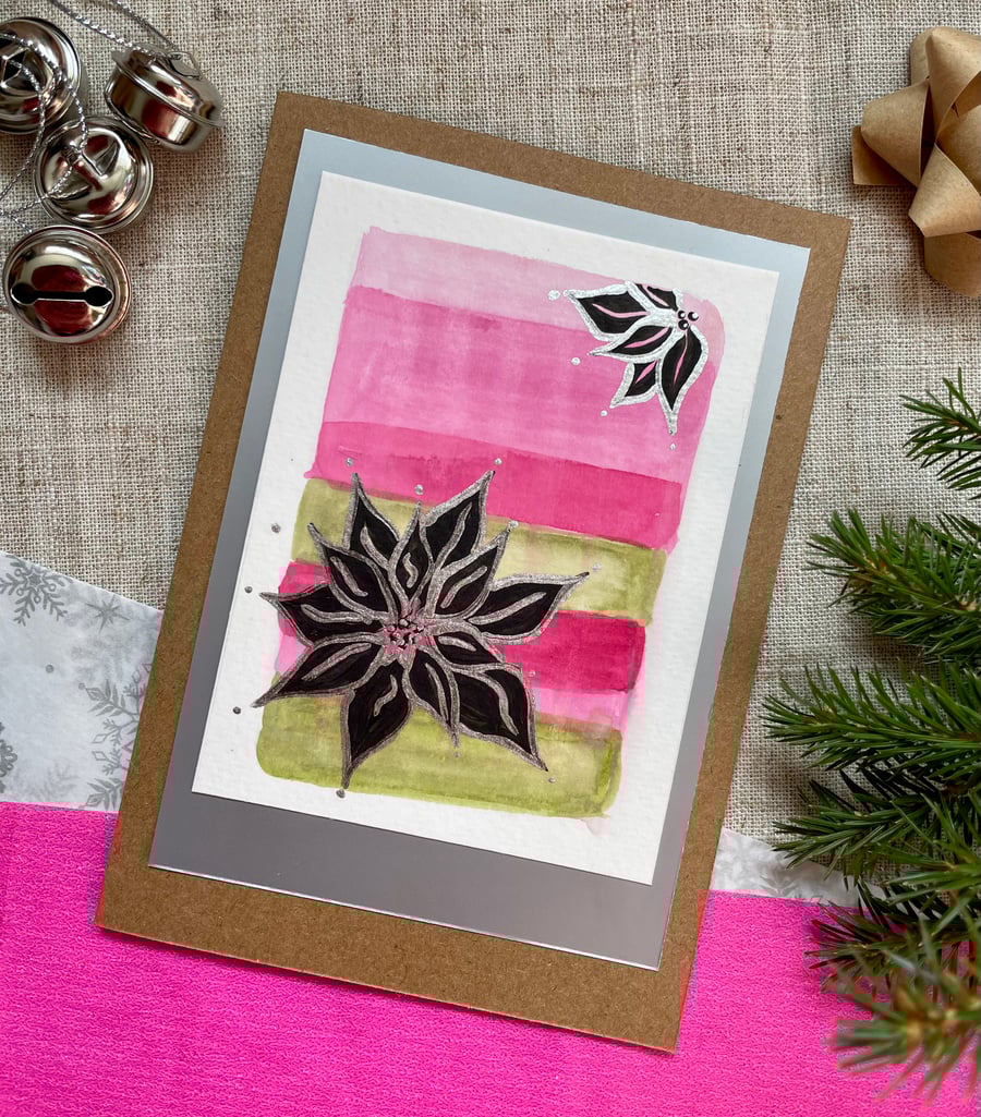 Sale - Christmas card one of a kind, contemporary style, hand painted.