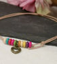 Adjustable cotton cord anklet with multicoloured howlite beads and heart charm - Image 5